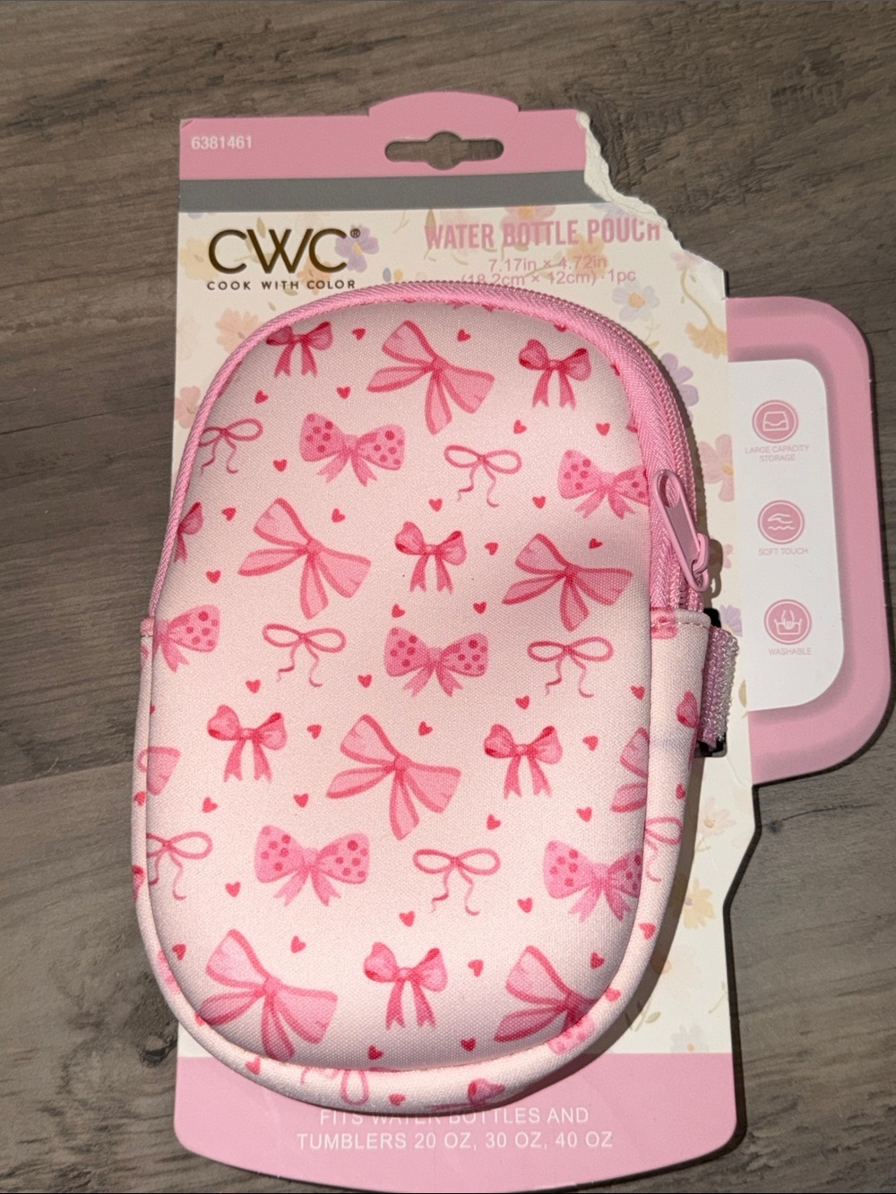 CWC cook with color Pink Bow Water Bottle tumbler Pouch holder walk exercise new